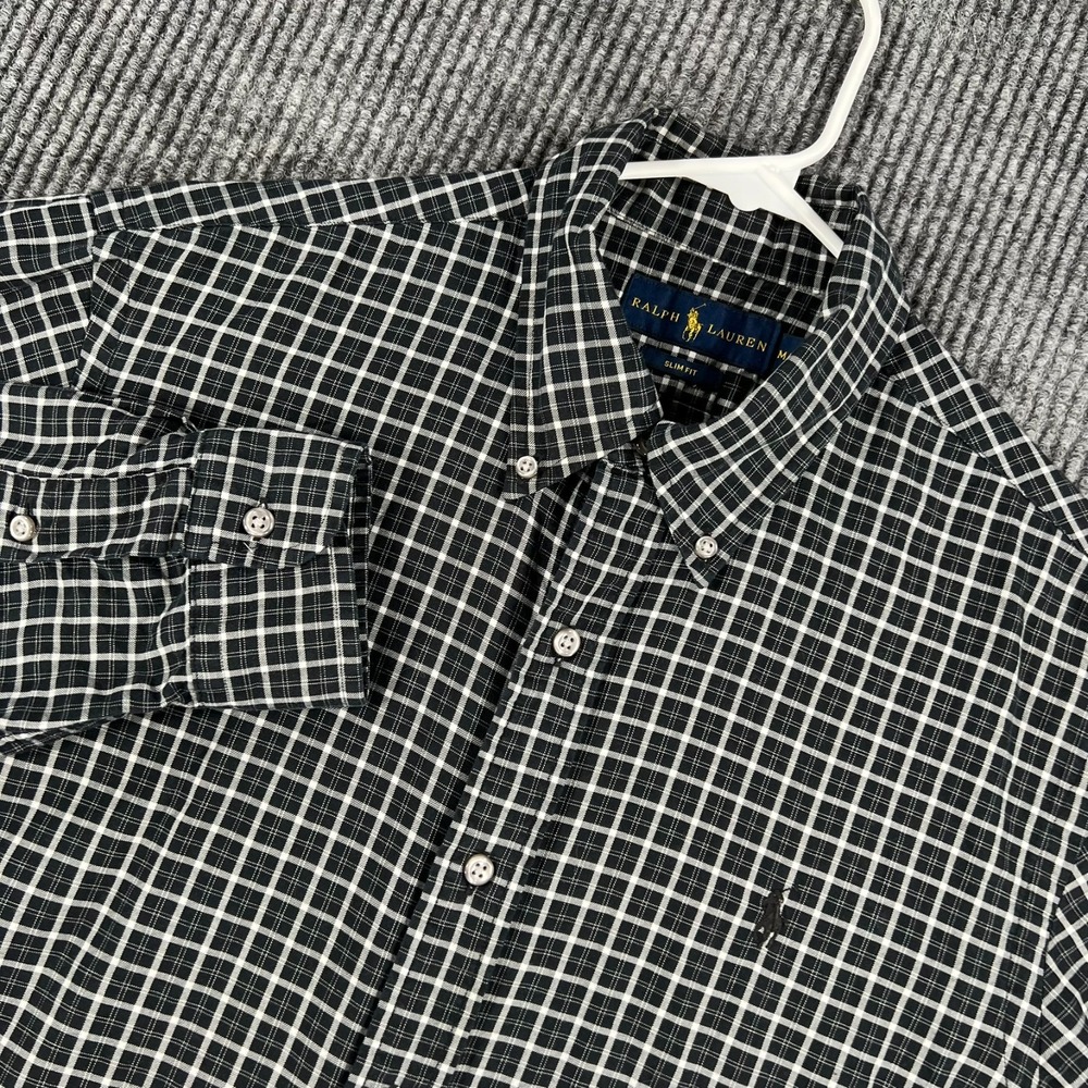 Ralph Lauren Shirt Mens Medium Black Plaid Long Sleeve Button Down Slim Fit